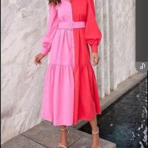 Elegant Pink and Red Colorblock Dress